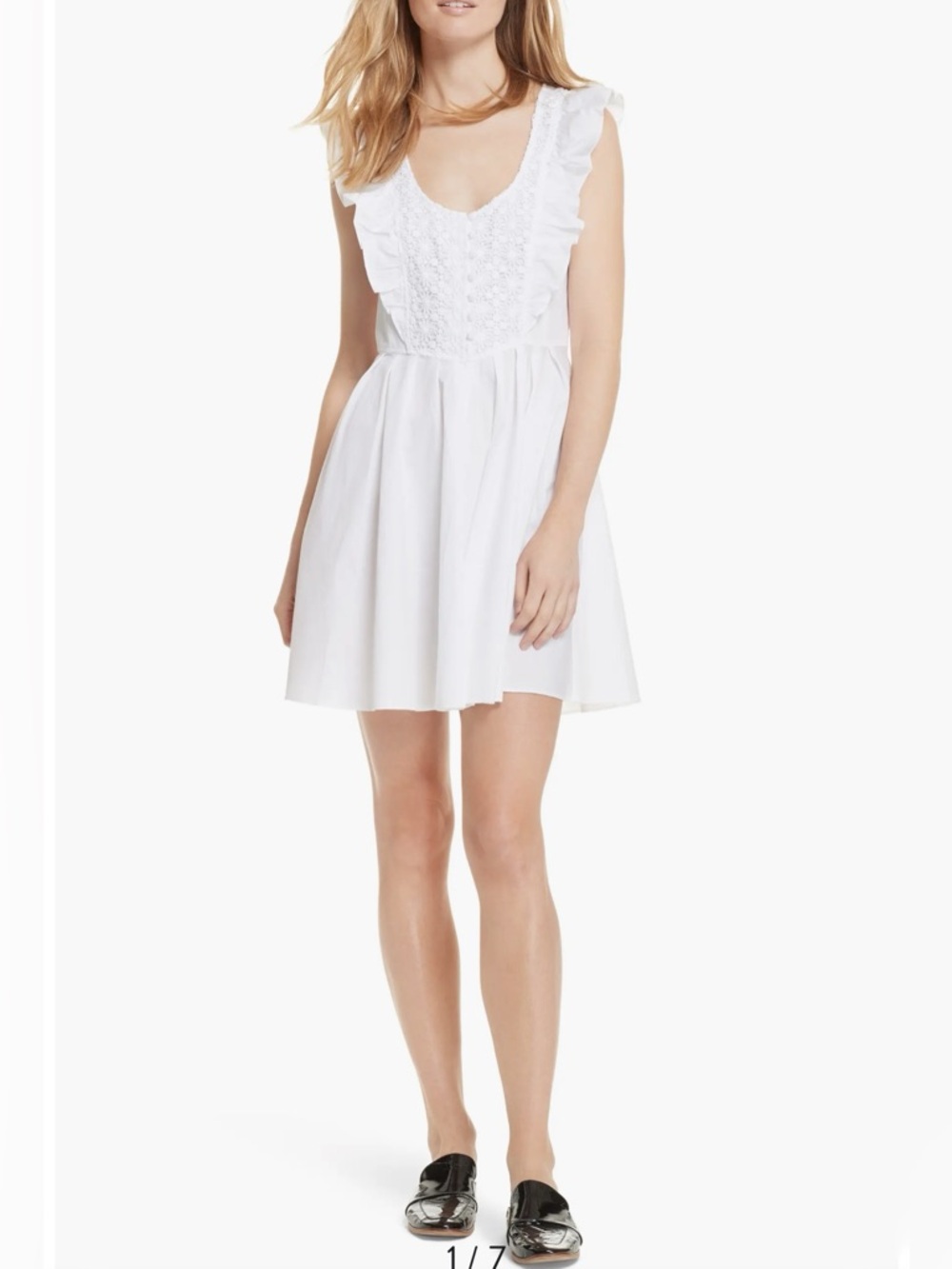 Free People White Half Moon Crochet Yoke Covered Button
Dress L